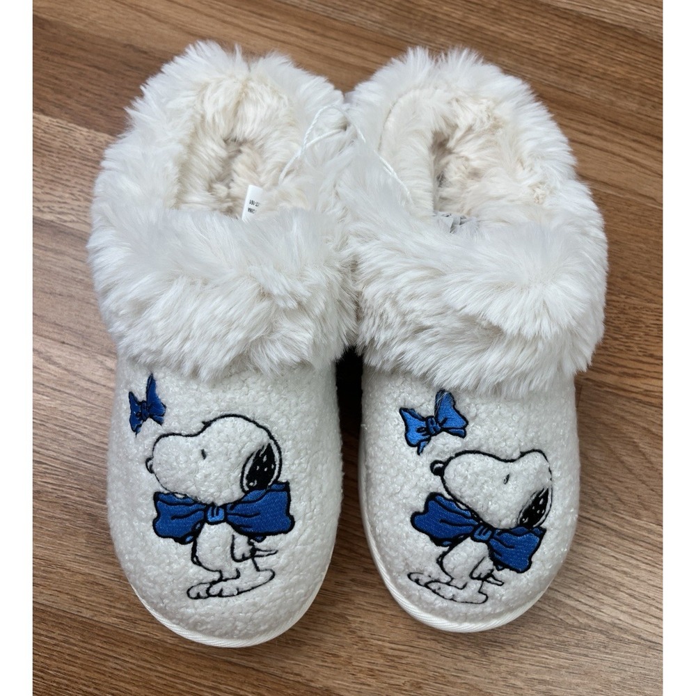American Eagle Women's Snoopy Bows Scuff Slippers in White, Size 10‎ NEW